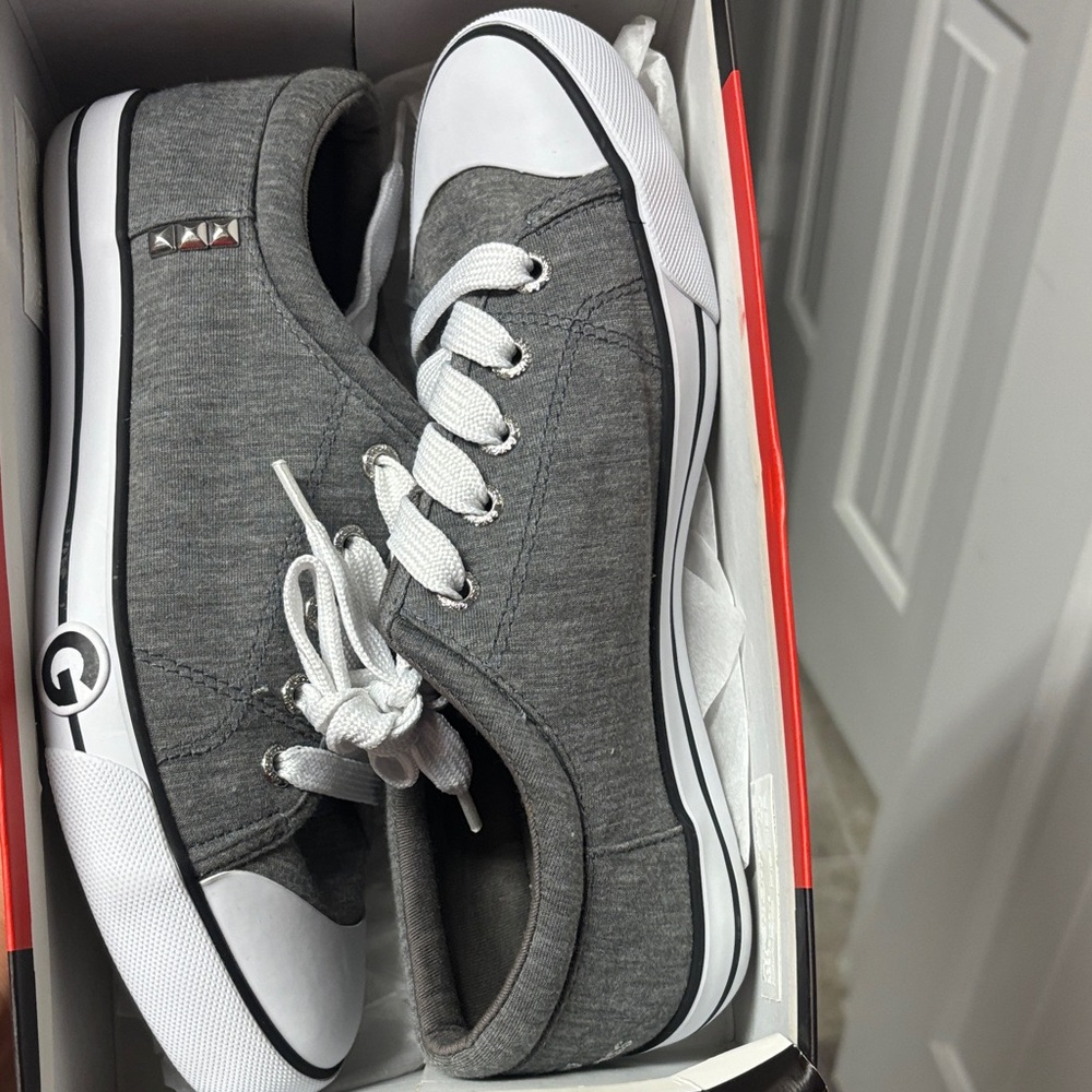 G by Guess Gray and White Lace-Up Sneakers